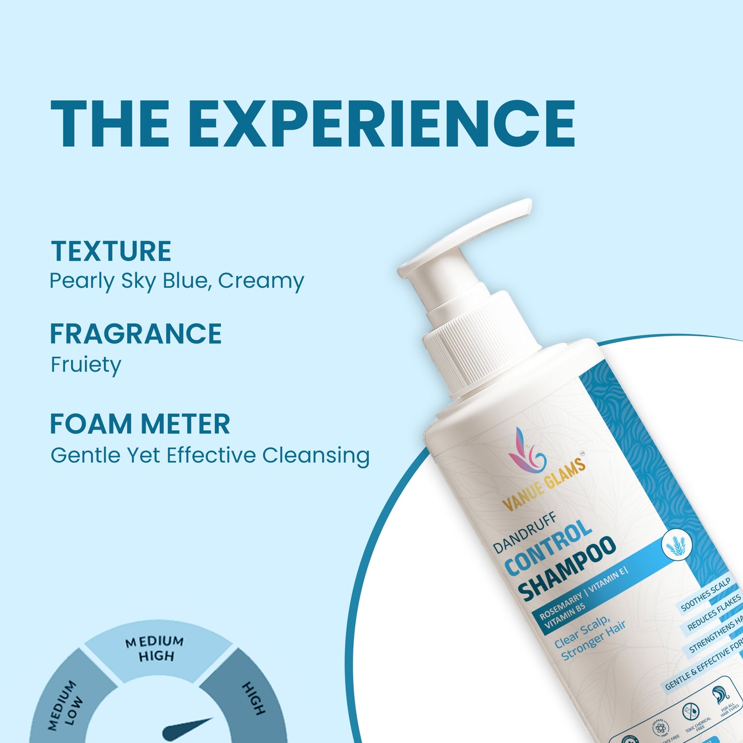 Vanue Glams Dandruff Control Shampoo – Rosemary, Vitamin E, and Vitamin B5 – Soothes Scalp, Reduces Flakes, Strengthens Hair – 250ml